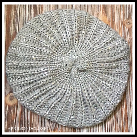 METALLIC SPARKLE SILVER GREY BERET BEANIE HAT A2C - Picture 5 of 8
